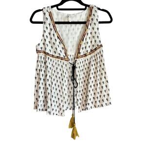 Roper Boho Peasant Top Tassel Tie Gauze Sleeveless Blouse Size S